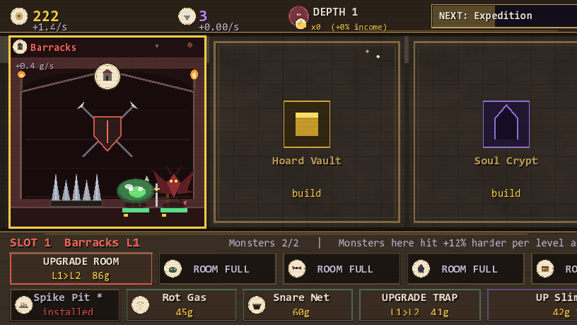 Actual Bottom Baron game screenshot showing the first dungeon depth and interface